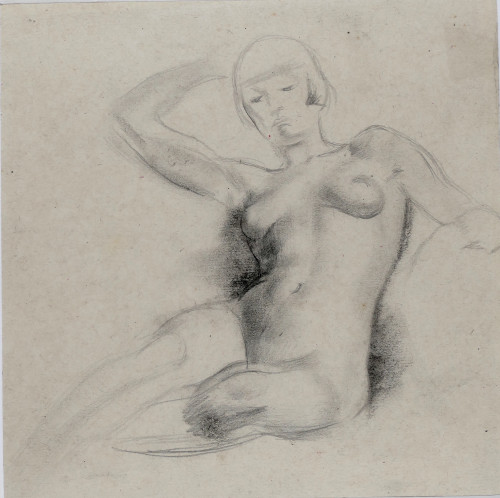 Nude Model with a Bob, Reclining, in the Life Studio