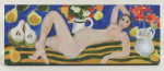 Nude Relaxing, Surrounded by Pears and Vases of Flowers