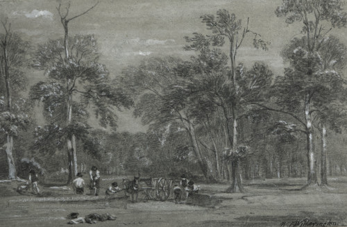 Forest Scene with Figures Digging Gravel