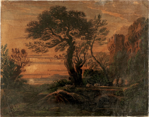 Coastal Landscape at Dusk with Castle Walls and distant Headland