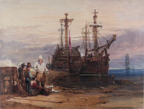 Hulks of East India Company Ships on the Beach at Plymouth
