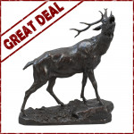 Bronze Figure Of A Roaring Stag, C. Valton