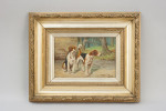 Oil On Canvas Of Two Foxhounds