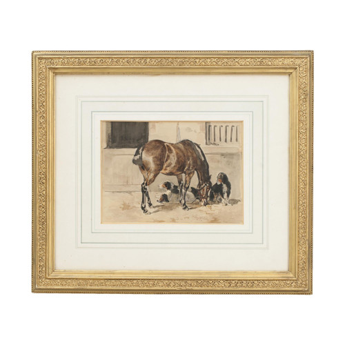 Watercolour Painting Of A Horse In A Stable With Setters