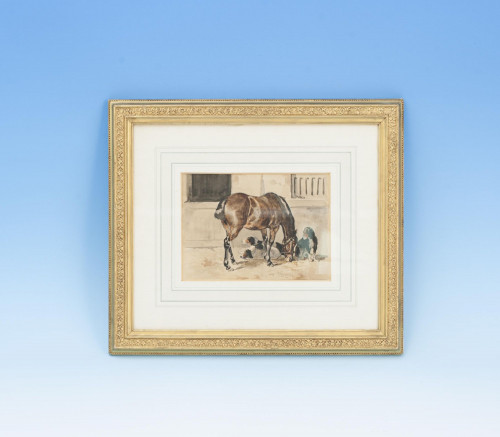 Watercolour Painting Of A Horse In A Stable With Setters