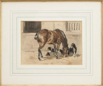 Watercolour Painting Of A Horse In A Stable With Setters