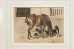 Watercolour Painting Of A Horse In A Stable With Setters