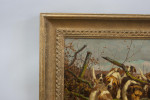 Oil On Canvas Of Hounds Jumping A Fence