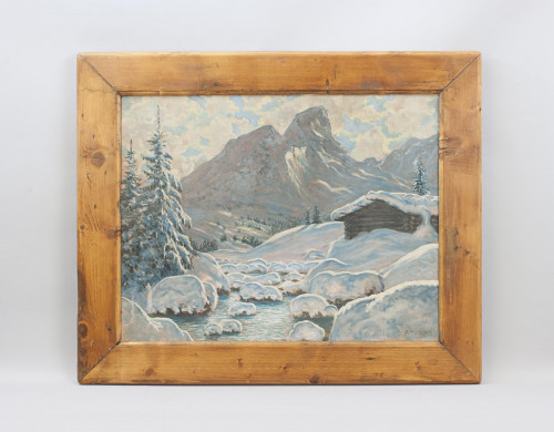 Oil Painting Of Winter In Tirol By A. Kusche