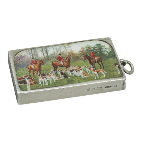 Antique Silver Fox Hunting Vesta Case