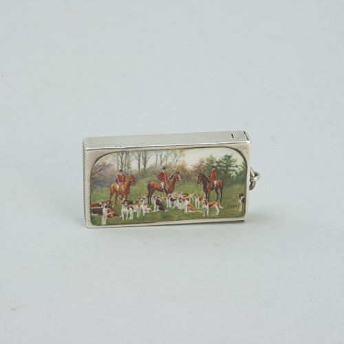 Antique Silver Fox Hunting Vesta Case