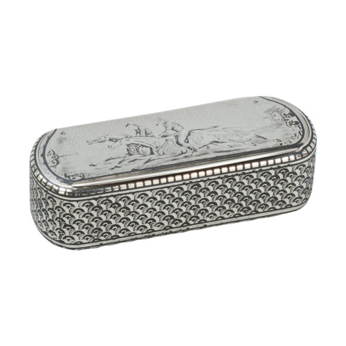 Antique Silver Niello Snuffbox With Racing Scene On The Lid