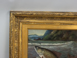 Antique Fishing Oil Painting Of A Fish On The Hook