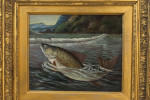Antique Fishing Oil Painting Of A Fish On The Hook