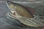 Antique Fishing Oil Painting Of A Fish On The Hook