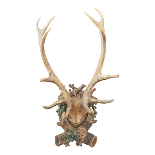 Pair Of Red Deer Antlers On Carved Shield