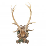 Pair Of Red Deer Antlers On Carved Shield