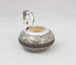 A Ceramic Curling Stone Shape Tobacco Jar Biscuit Barrel