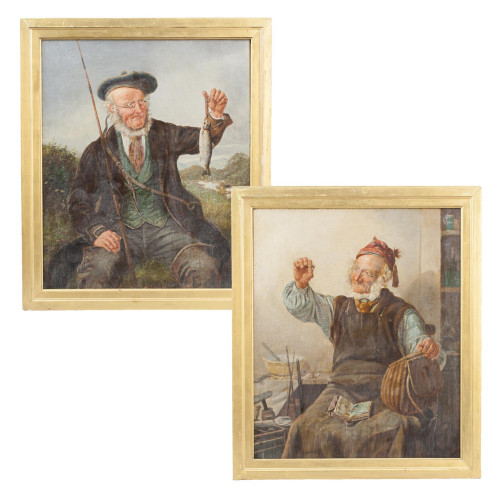 Pair Of Fishing Oil Paintings