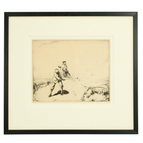 Out of the Bunker, Golf Etching by John R. Barclay
