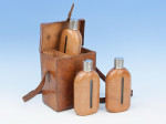 Leather Cased Set Of Hipflasks