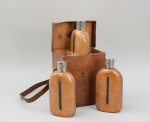 Leather Cased Set Of Hipflasks