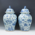 Pair Of Blue And White Baluster Temple Jars