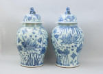 Pair Of Blue And White Baluster Temple Jars