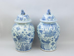 Pair Of Blue And White Baluster Temple Jars