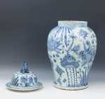 Pair Of Blue And White Baluster Temple Jars