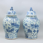 Pair Of Blue And White Baluster Temple Jars