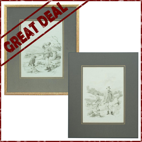 Pair Of Fishing Watercolours, Got Him & Lost Him By F.P. Hopkins (Shortspoon)