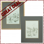 Pair Of Fishing Watercolours, Got Him & Lost Him By F.P. Hopkins (Shortspoon)