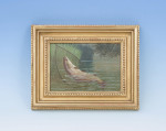 Fishing Oil On Board Of A Trout Being Landed