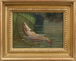 Fishing Oil On Board Of A Trout Being Landed