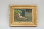 Fishing Oil On Board Of A Trout Being Landed