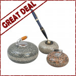 Set Of Three Curling Stone Desk Pieces, Paper Weight, Pen Holder