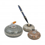 Set Of Three Curling Stone Desk Pieces, Paper Weight, Pen Holder