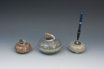 Set Of Three Curling Stone Desk Pieces, Paper Weight, Pen Holder