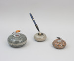 Set Of Three Curling Stone Desk Pieces, Paper Weight, Pen Holder