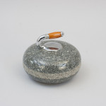 Set Of Three Curling Stone Desk Pieces, Paper Weight, Pen Holder