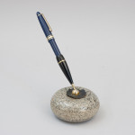 Set Of Three Curling Stone Desk Pieces, Paper Weight, Pen Holder