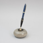 Set Of Three Curling Stone Desk Pieces, Paper Weight, Pen Holder