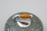 Set Of Three Curling Stone Desk Pieces, Paper Weight, Pen Holder