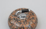 Set Of Three Curling Stone Desk Pieces, Paper Weight, Pen Holder