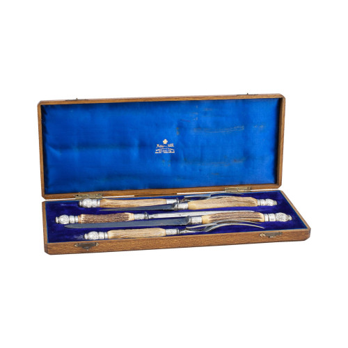Mappin & Webb Silver-mounted Antler Carving Set