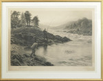Antique Salmon Fishing Engraving, Salmon Fishing On The Dee By Joseph Farquharson