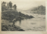 Antique Salmon Fishing Engraving, Salmon Fishing On The Dee By Joseph Farquharson