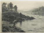Antique Salmon Fishing Engraving, Salmon Fishing On The Dee By Joseph Farquharson
