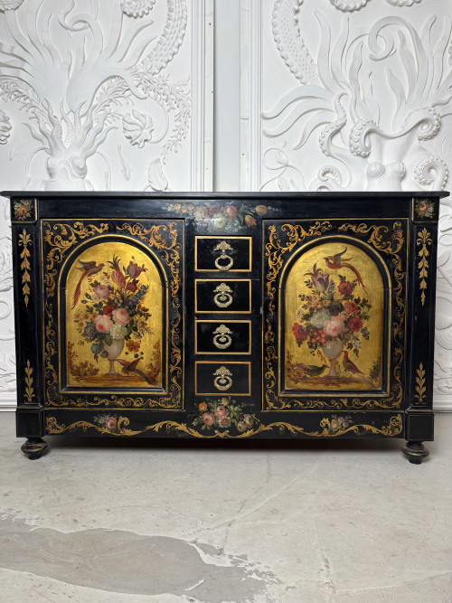 Mid 19th Century French side cabinet with exceptional hand painted floral detail.